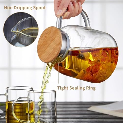 Large Glass Teapot with Infuser, Stovetop Safe, Thickened Heat Resistant Borosilicate Glass, 68 fl oz Glass Tea Kettle with Bamboo Lid - Image 2