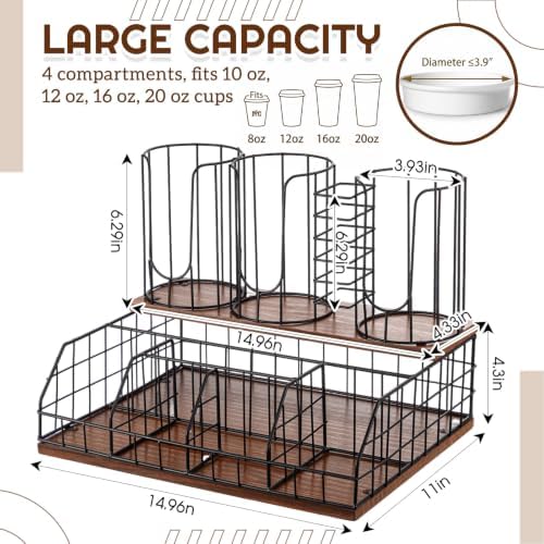 Geelin Coffee Cup and Lids Organizer with 4-compartment Double Layer - Image 2