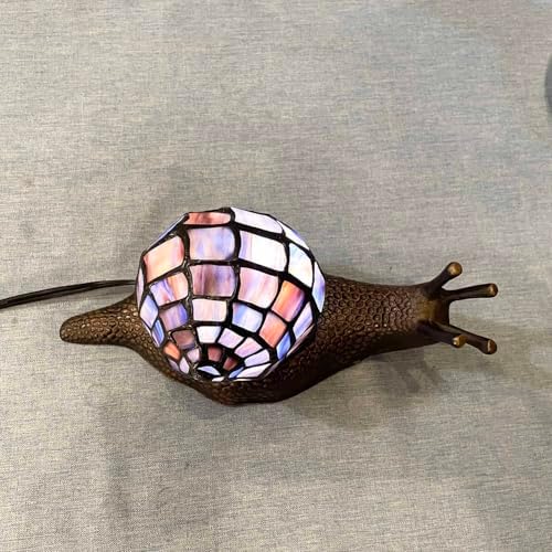 Bieye L10976 Purple Land Snail Tiffany Style Stained Glass Accent Lamp - Image 6