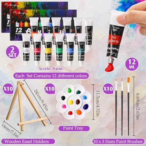 Ctosree 72 Pcs Vivid Sunset Paint and Sip Kit for Adults 8'' x 10'' Pre Drawn Canvas for Painting DIY Pre Printed Canvas for Party Favor Acrylic Painting Kit Wood Easel Brushes Date Night Bulk - Image 4