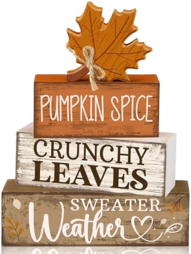 Moucuny 4 Pcs Fall Wooden Tiered Tray Decor Rustic Farmhouse Signs by Moucuny