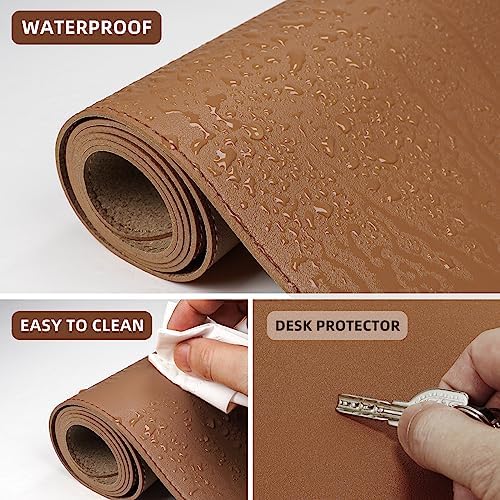 AFIING Leather Desk Pad Protector, Large Desk Mat with Natural Cork & PU Leather, Mouse Pad, Non-Slip Waterproof Desk Writing Pad for Office and Home (Brown) - Image 4