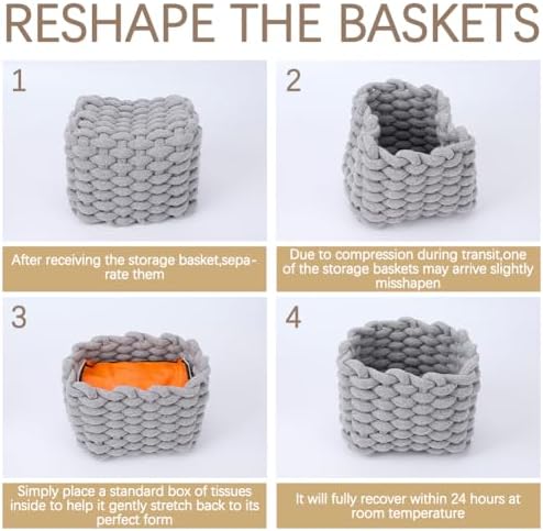 CREATCABIN Woven Small Baskets Cotton Rope Baskets for Organization Bin Gray Mini Tiny Baskets Boho Square Storage Basket for Nursery Cosmetics Living Room Bathroom Cube Shelf Home Decor 7x5x6Inch - Image 5