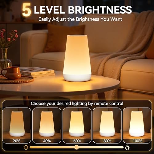 Auxmir Rechargeable Night Light, Touch Table Lamp with Remote, White - Image 3