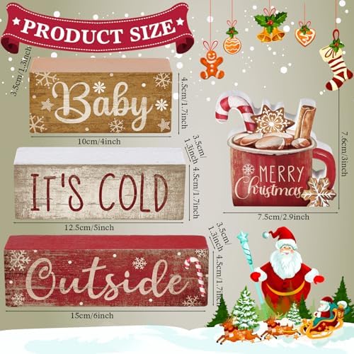 Moucuny 4 Pcs Christmas Table Decorations Indoor, Hot Cocoa Wood Block Sign - Image 2