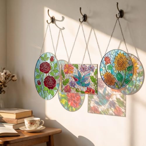 Humyoun 36 Pcs Suncatchers Crafts Kit DIY Paint Art Stained Glass Painting Craft Kits 24 Markers and 12 Suncatchers for Adults Home Decor Creative Projects (Unusual Shaped Flower) - Image 4