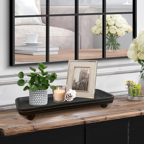 Dwellington Oval Wooden Decorative Tray, Farmhouse Style, Beaded Serving Tray for Living Room, Coffee Table (Black) - Image 7