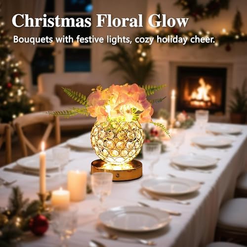 Pink Artificial Hydrangea Flower Lamp, 3 Color Dimmable Touch Control Night Light, Christmas Birthday Gifts for Women, Artificial Hydrangea Flower Table Lamp Decor for Bedroom Bar Coffee Shop Wedding - Image 3