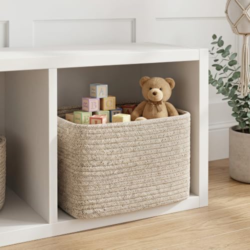 R RUNKA Small Cotton Rope Basket – Storage Bin for Organizing (10.6" x 6.7" x 6.7"), Bathroom Storage Basket for Shelf, Counter & Closet（Beige） - Image 4