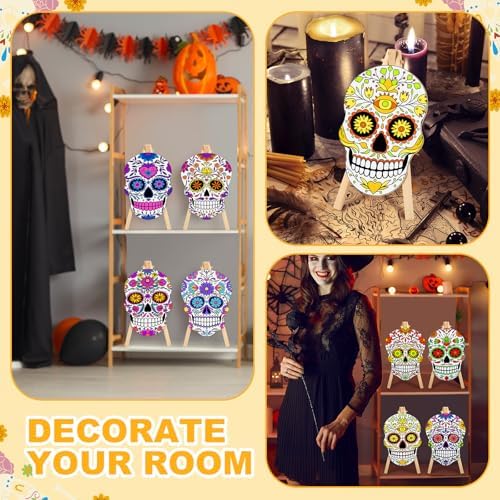 Supervitae 72 Piece Sugar Skull Pre Drawn Canvas Kit 5.9" Dia De Los Muertos Sip and Paint Kit for Adults Painting Party Pre Printed Canvas DIY with Pictures Paints Easels Brushes for Party Gifts - Image 6