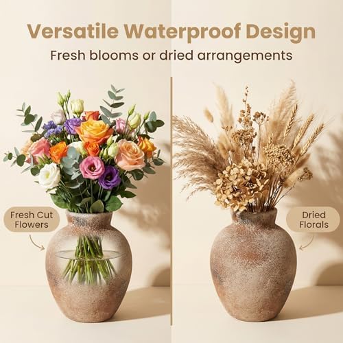 Rustic Terracotta Pot, Ceramic Flower Vase 6.1 Inch, Farmhouse Boho Centerpiece for Home Decor, Living Room, Table, Shelf, Mantel & Bathroom - Image 4