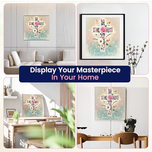 Jesus Flower Cross Diamond Art Kit 5D Full Round Drill DIY Wall Decor 12x12 - Image 7