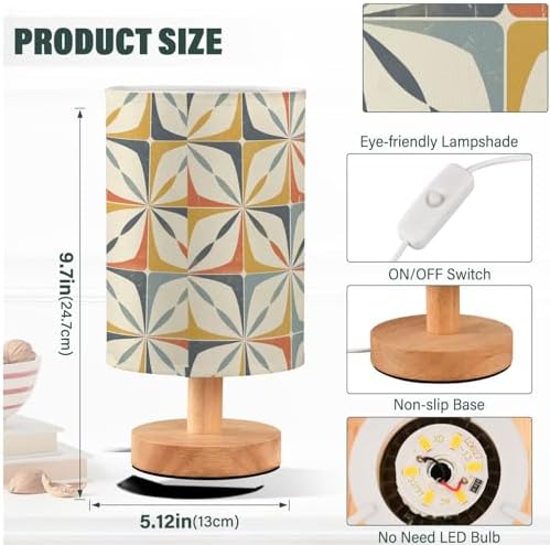 Geometric Mid Century Patterned Table Lamp for Bedroom USB Port Lamps Small Accent Table Lamp Nightstand Lamp Sturdy Linen Shade Wooden Base Decorative Lamps for Bedside Reading|Kids|Dorm|Home - Image 4