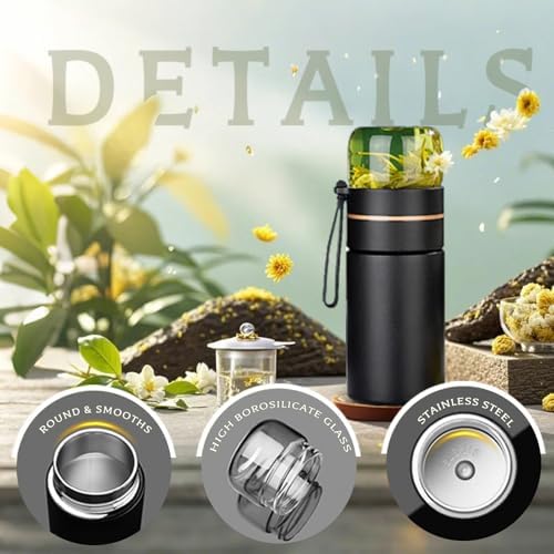 Glass Teapot With Infuser, Travel Tea Mug, Portable Tea Infuser Bottle 15OZ - Image 3