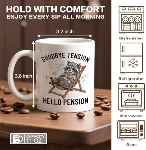 Goodbye Tension Hello Pension 11 oz Retirement Ceramic Coffee Mug - Image 2