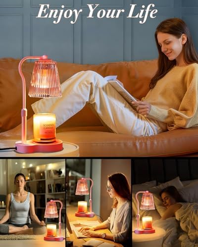 Candle Warmer Lamp with Timer & Dimmable Settings, Adjustable Height Flameless Scented Wax Melter for Jar Candles, Elegant Home Decor Warmer Lamp with 2 Bulbs, Gift for Women Mom Friend Family, Pink - Image 6