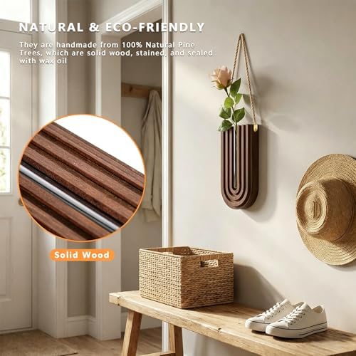 Wood Wall Planter Set of 3, Propagation Station with Glass Tubes, Boho Wall Decor Hanging Vase for Dried Flowers, Farmhouse Wooden Plant Holder for Living Room Bedroom, Rainbow U-Shaped - Image 6