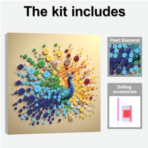 Framed Button Art Kit 11.8" DIY Mosaic Craft for Adults(Peacock) - Image 6