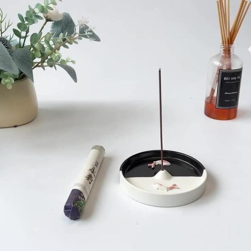 Incense Holder Modern Minimalist Circular Incense Stick Burner for Cones or Sticks for Yoga & Meditation, Enhance Atmosphere,Ceramic Ash Catcher Black and White - Image 4