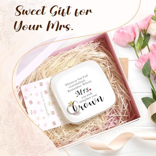 PUDDING CABIN Mothers Day Gifts for Wife Mrs. Jewelry Dish - Remember Whose Mrs. you are & Straighten Your Crown - Engagement Wedding Ring Holder Jewelry Tray, Anniversary Birthday Gift for Wife - Image 6