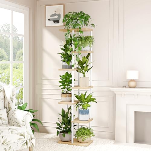 Bamworld Plant Stand 7 Tier Tall Shelf for Multiple Plants White - Image 2