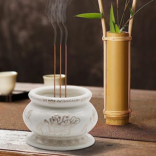 Ceramic Incense Burner Pot, Small Incense Bowl Lotus Incense Holder for Meditation, Prayer & Yoga for Praying Buddha Tibetan Buddhist Altar Incense Censer 4 Inches - Image 3