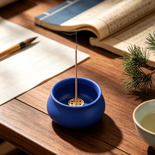 Ceramic Incense Holder for Sticks, Incense Burner Holder Incense Stick Holder Ash Catcher with Non-Slip Pads, Indoor Incense Holder for Unique Home Decor/Meditation/Yoga/Gift (Blue) - Image 5