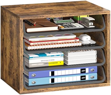 Simple Trending 4-Tier Desk File Organizer, Paper Organizer, Rustic Brown by SimpleTrending
