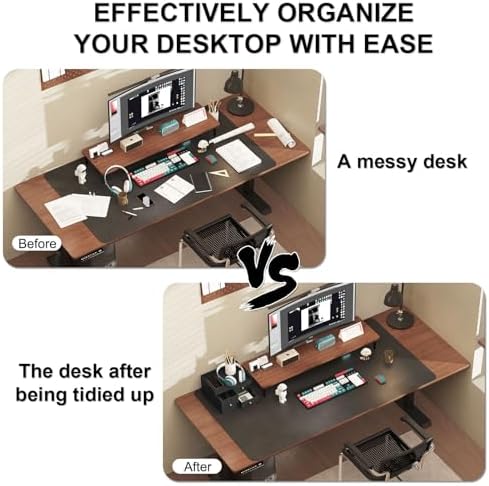 Bamboo Desk Organizer with Drawers,Wooden Desktop Storage (Black,3 Drawers) - Image 4