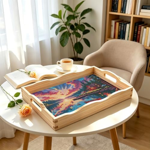 Scenery Diamond Art Tray Wooden Serving Tray with Handles Decor 7.8×11.8 in - Image 6