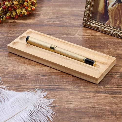 PLIGREAT 3 Grid Wood Pen Tray, Wooden Desk Pencil Organizer Holder Log Pen Stand for Office Stationery Desk Decor Retro Home Bedroom Decoration, 7.05x2.64x0.55Inch - Image 4