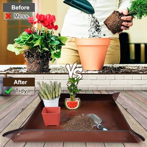 27"x 27" Repotting Mat for Indoor Plant Transplanting and Mess Control Foldable Waterproof Potting Tray-Easy to Clean Gardening Gifts for Plant Lovers - Image 2