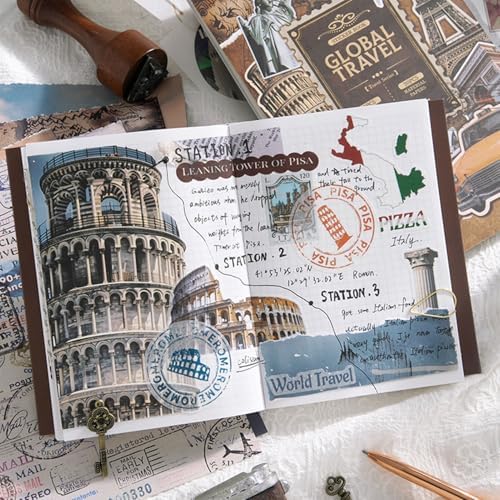 Vintage Scrapbook Stickers, Aesthetic Global Travel Sticker Book for Scrapbooking with 320+ Washi Stickers and 20 Scrapbook Papers, Journaling Supplies, Ephemera for Junk Journals DIY Arts Crafts - Image 5
