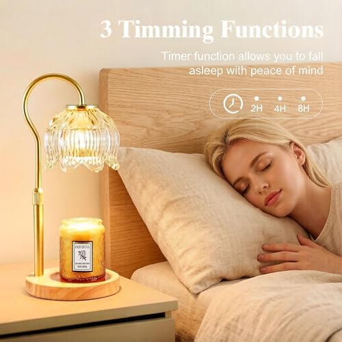 Dreamholder Electric Candle Warmer Lamp with Timer, Dimmable Candle Lamp with Adjustable Height, Glass Wax Melter for Jar Candles Wood Base Floral Home Decor Gifts for Women Mom, Natural Wood - Image 5