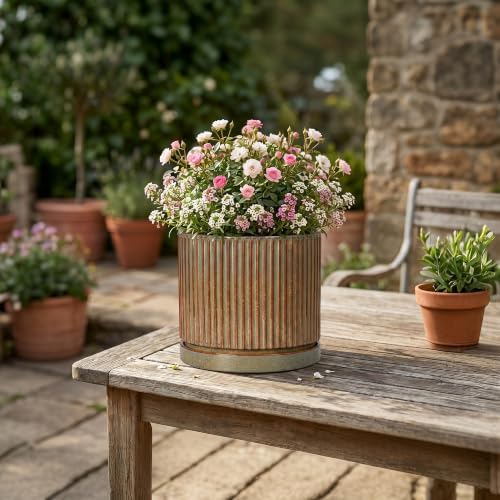6 Inch Plant Pot, Ceramic Planters with Saucer, Retro Brown - Image 6