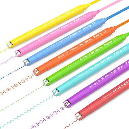 AECHY Dual Tip Curve Highlighter Pens,6 Pattern Roller & 8 Chisel Tip Pens by AECHY
