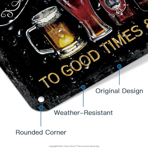 Putuo Decor Cheers Metal Tin Sign, Bar Signs For Home Bar Pub Man Cave Wall Decor To Good Times 8 Good Friends! 8"x12" - Image 5