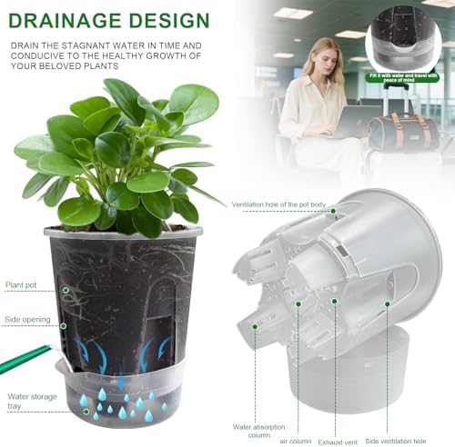 Cdd's Path Upgraded 5-Pack 6 Inch Naked Root Planter Self Watering Pots Set, Plant Pots with Holes for Indoor/Outdoor Plants with Watering Hole/Reservoir and Air Pipes, Clear - Image 2