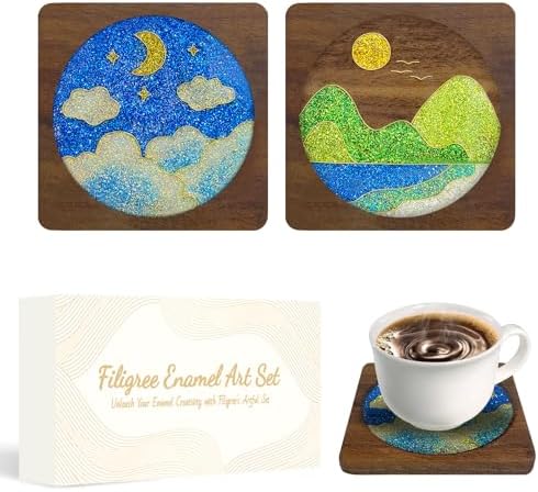 Filigree Enamel Art Painting Crafts Starter Kit, DIY Enamel Craft Making Resin Crafts Coasters Kits, DIY Art Project Craft Kits for Adults Seniors Teens, Hobby Kits for Women, Handmade Home Decor Gift by WINUSDAstronautDecor-US
