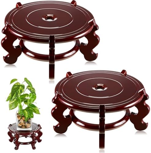 Geetery 2 Pcs 4–12 in Oriental Wooden Plant Stand Indoor Vase Stand, 4 in by Geetery