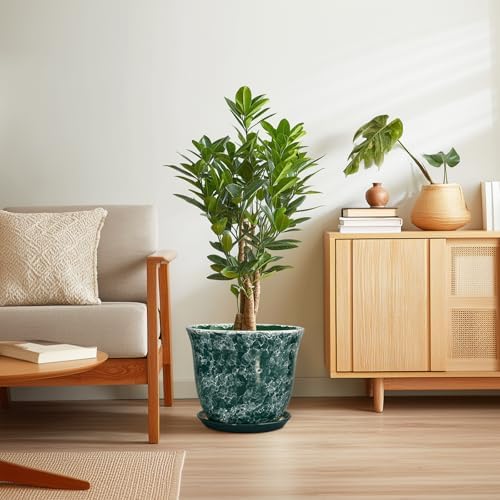 Ceramic Planter - 12 Inch Pots for Plants with Drainage Hole and Saucer, Round Planter for Indoor Outdoor, Large Plant Pot, Modern Planters, Garden Patio Decor, House Warming Gifts, Green - Image 7