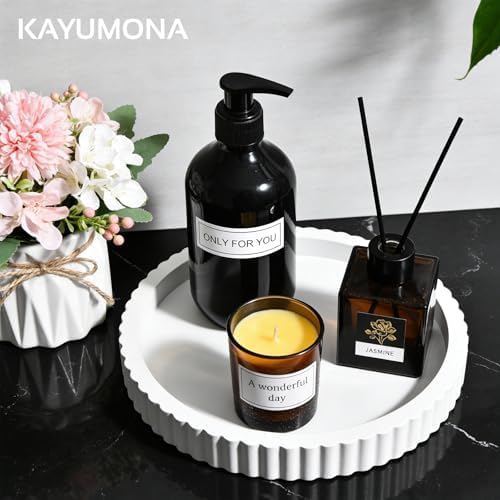Modern Decorative Tray for Coffee Table, 11" Wooden White Round Small Decor Tray for Candle, Perfume, Vanity, Kitchen Island Counter & Table Centerpiece - Image 5
