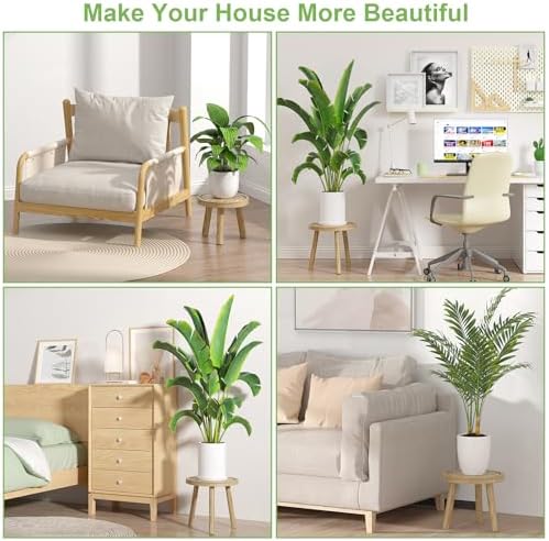 3-Pack Wood Plant Stands Indoor, Single Plant Stand for 6-12 Inch Pots, Mid-Century Modern Plant Stool, Tall Plant Stand for Large Plants for Living Room, Balcony, Office (Light Brown - Image 3