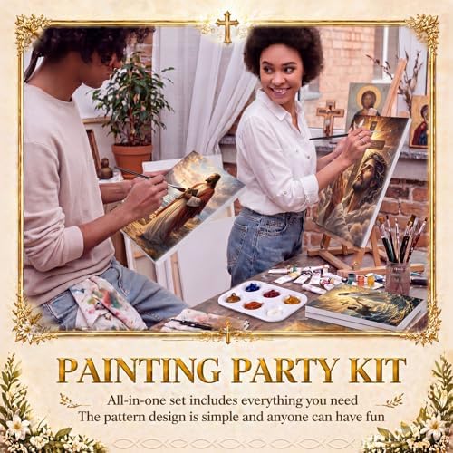 8 Sets 8" x 10" Jesus Pre Drawn Canvas to Paint for Sip and Paint Party Jesus Predrawn Coloring Set Pre Sketched Canvas Boards with Paints and Brushes for Adult - Image 4