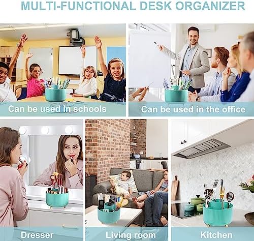 Cayxenful Pencil Holder For Desk,5 Slots 360°Degree Rotating Desk Organizers And Accessories,Desktop Storage Stationery Supplies Organizer, Cute Pencil Cup Pot For Office, School, Home (C-Blue) - Image 5