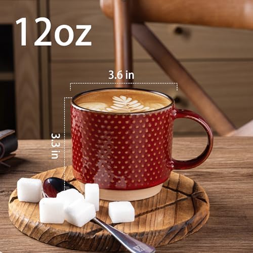 GBhome 12 OZ Stackable Coffee Mugs Set of 4, Ceramic Coffee Cups Set - Image 4