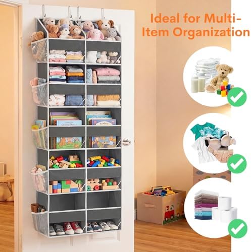 2 Pack Over the Door Organizer 5 Tiers, Extra Large Behind Door Storage of 10 Compartments, 80 lbs Weight Capacity Over Door Organizer, Door Hanging Organizer for Closet, Diaper Organizer,Room storage - Image 5