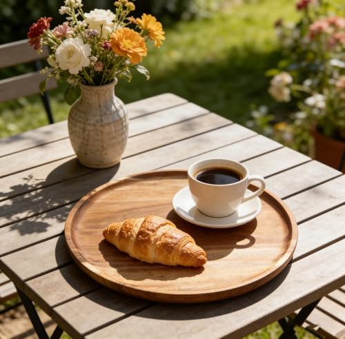 8 in Round Wooden Platter, Natural Acacia Tray, Wooden Dinner Plates, Tray Organizer, Serving Tray for Coffee Table, Home Decor, Fruit, Appetizer (8 Inch) - Image 5