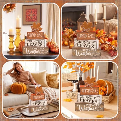 Moucuny 4 Pcs Fall Wooden Tiered Tray Decor Rustic Farmhouse Signs - Image 5