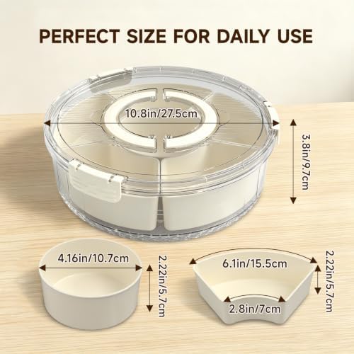 6-Compartment Snackle Box, Rotating Serving Tray with Lid & Handle - Image 5